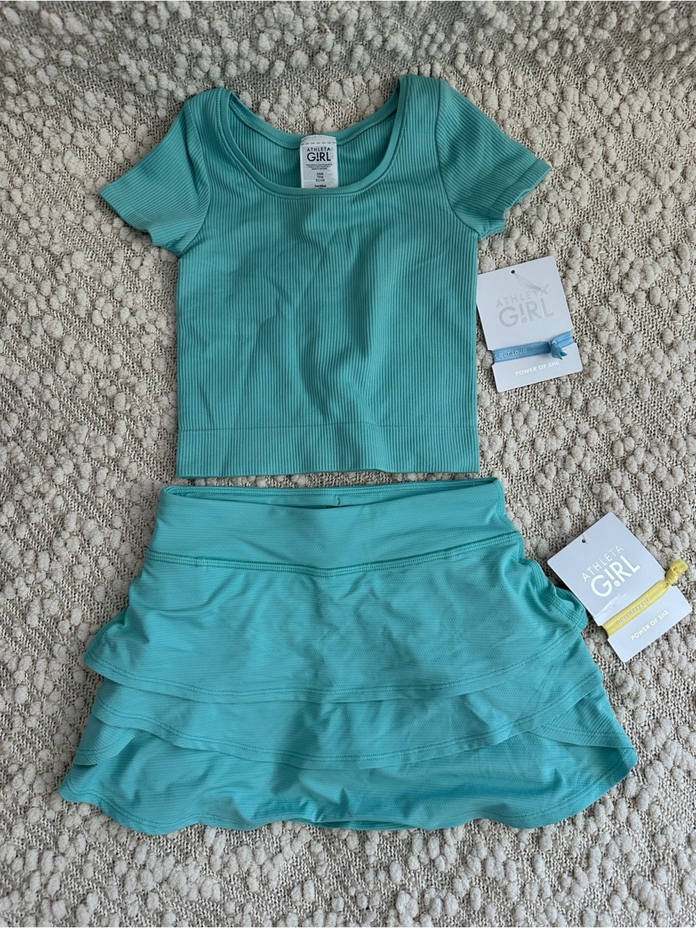 NWT Athleta Girl Rise Above Rib Crop Tee Swing Skort Set Teal XS 6